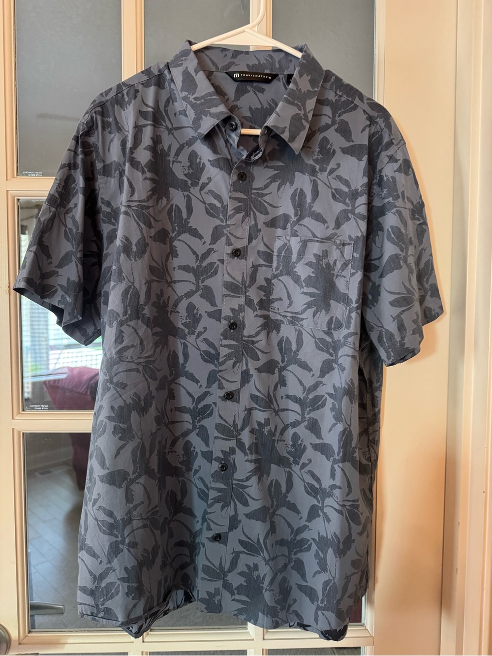 Travis Mathew Short-Sleeve Blue Printed Button-Down Shirt